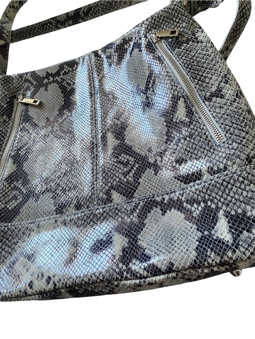 Bevini Modena B290 Italian Caw Leather Python Print Convertible Shoulder Bag - Picture 8 of 16